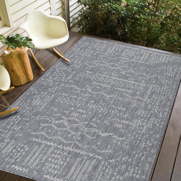 Revere Tribal Grey Distressed Indoor/Outdoor Rug