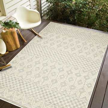 MILDRED Tranquil Geometric Ivory Grey Indoor Outdoor Rug