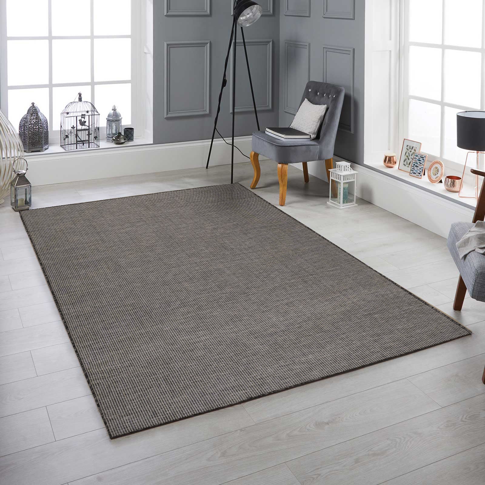 Quick Dry Solid Charcoal Black Indoor/Outdoor Rug