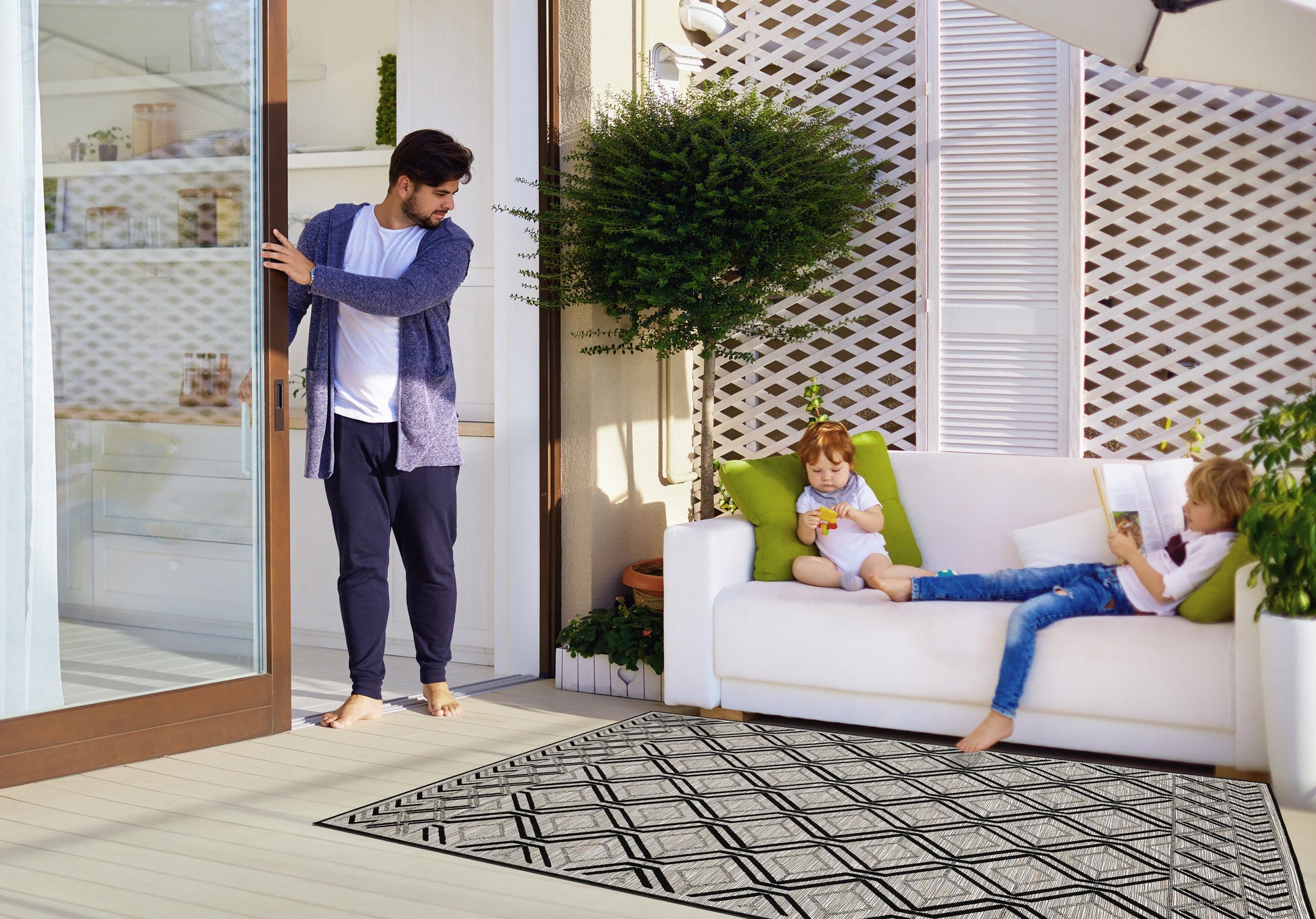 Easy Rugs Westwood Trellis Geometric Black Grey Indoor Outdoor Rug