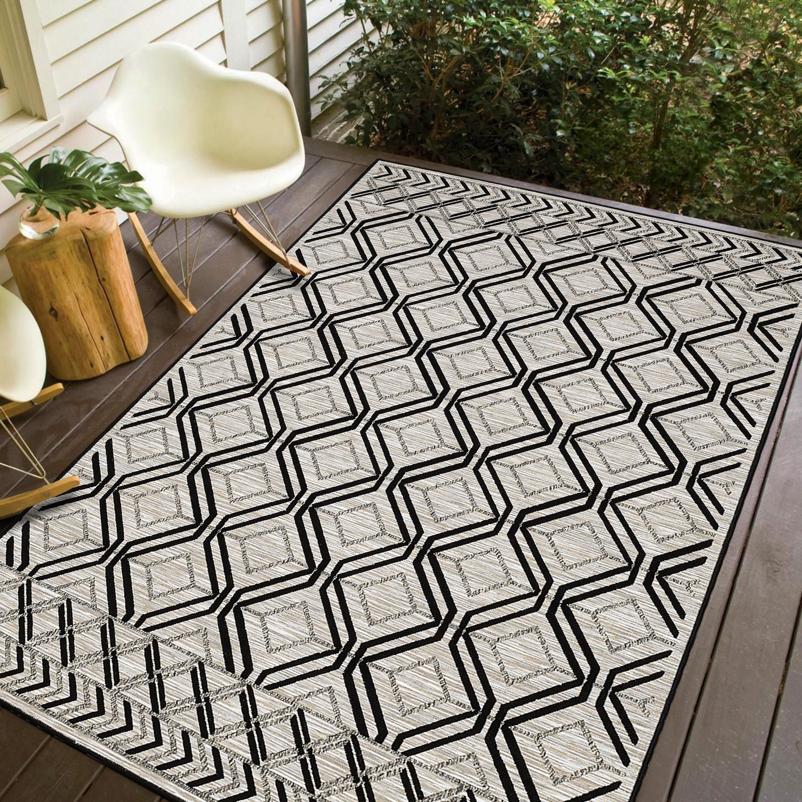 Easy Rugs Westwood Trellis Geometric Black Grey Indoor Outdoor Rug