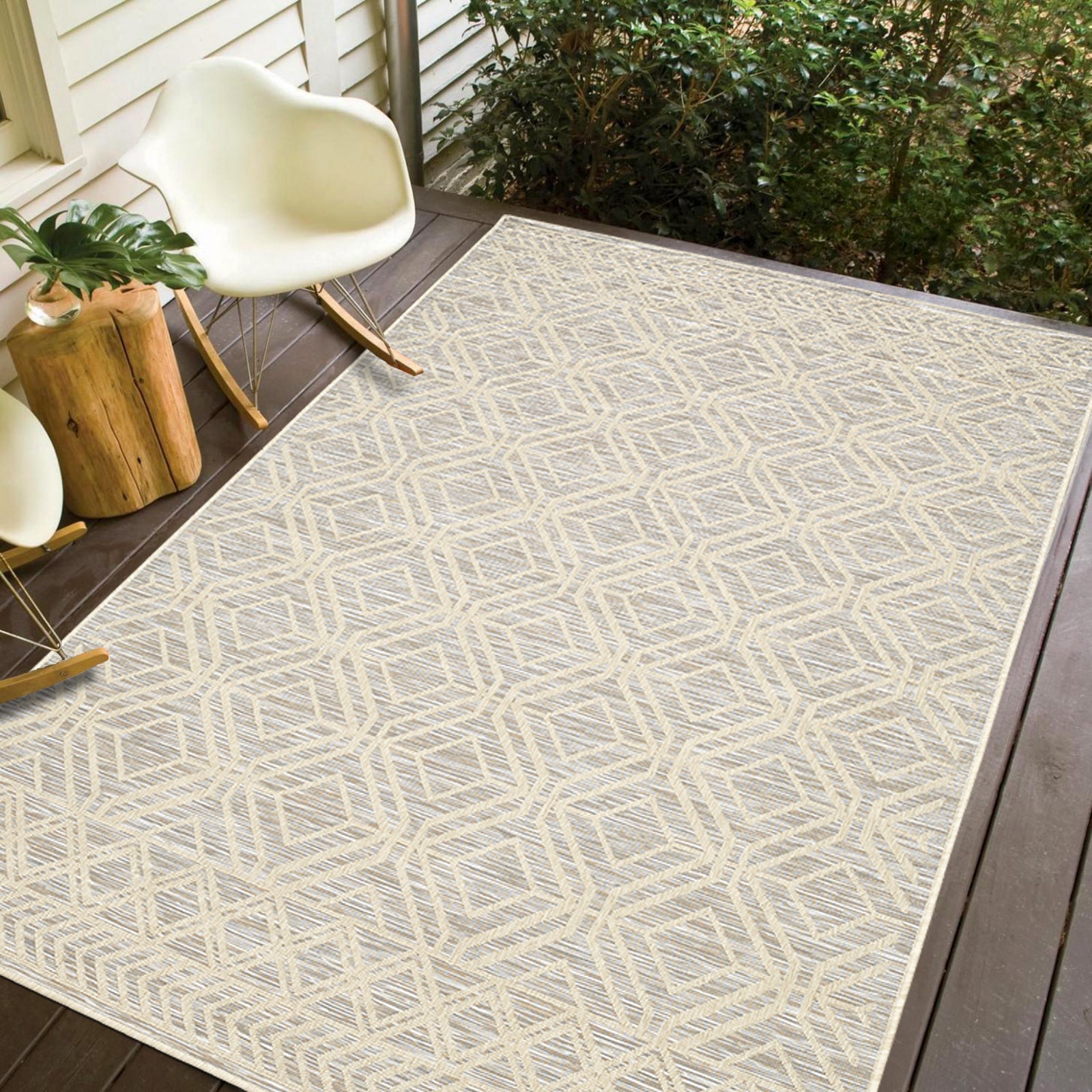 Easy Rugs Westwood Trellis Geometric Natural Ivory Indoor Outdoor Rug