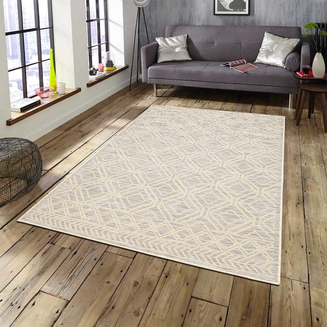 Easy Rugs Westwood Trellis Geometric Natural Ivory Indoor Outdoor Rug