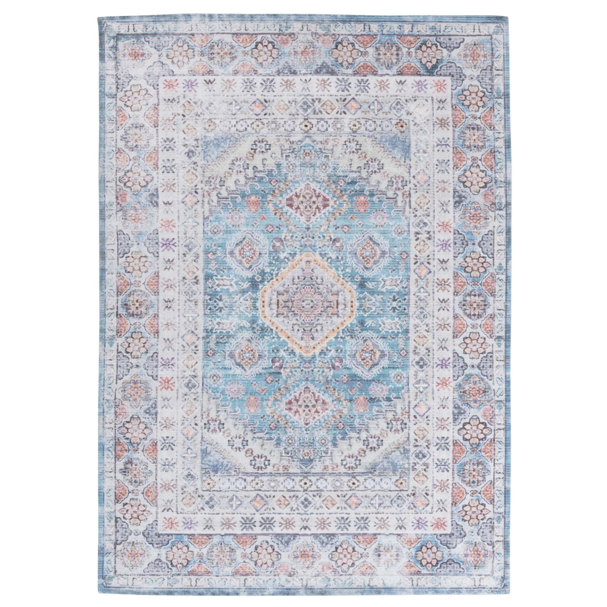 Juna Machine Washable Distressed Blue Peach Indoor Area Rug