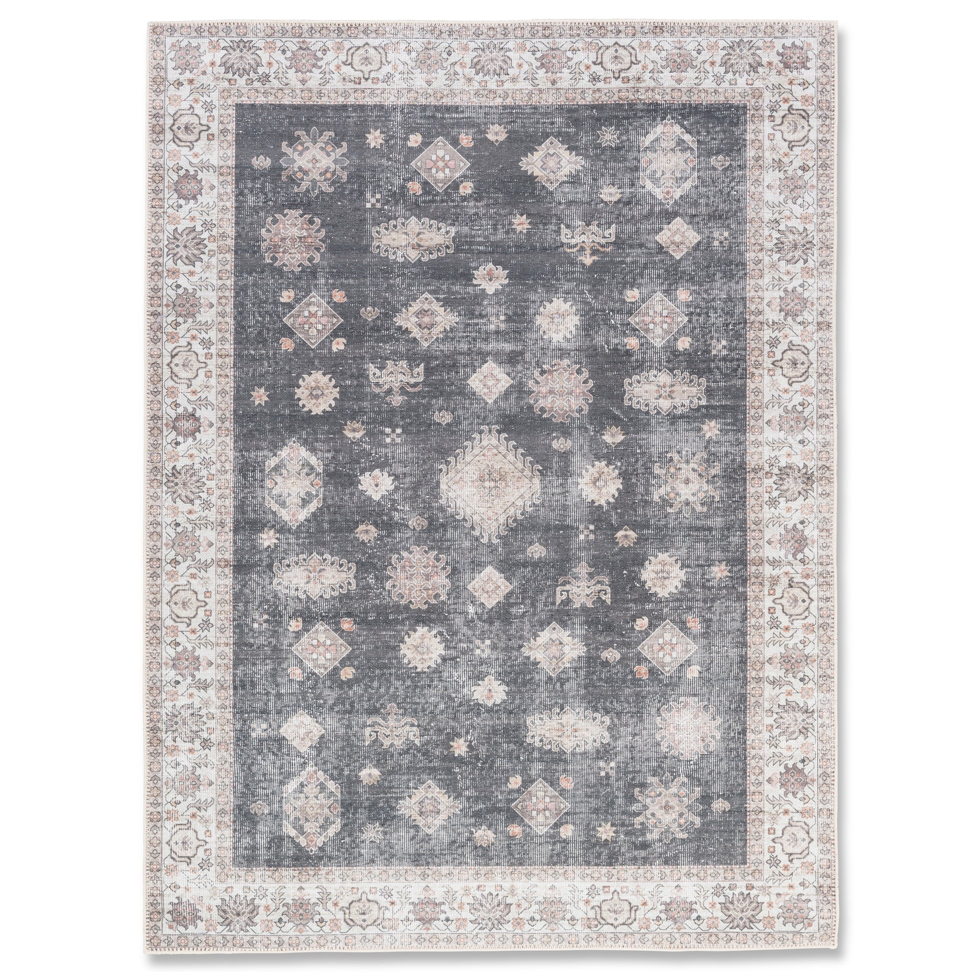 SELENE Spill-Proof Machine Washable Dark Grey Beige Classic Indoor Area Rug