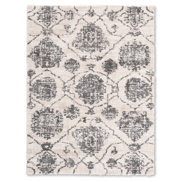 Premium Shag Indoor Ivory Grey Geometric Area Rug