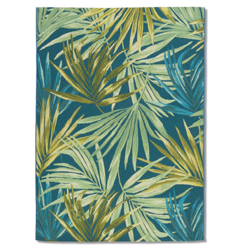 Flora Tropical Blue Green Palm Leaves Quick Dry Patio Outdoor Rug