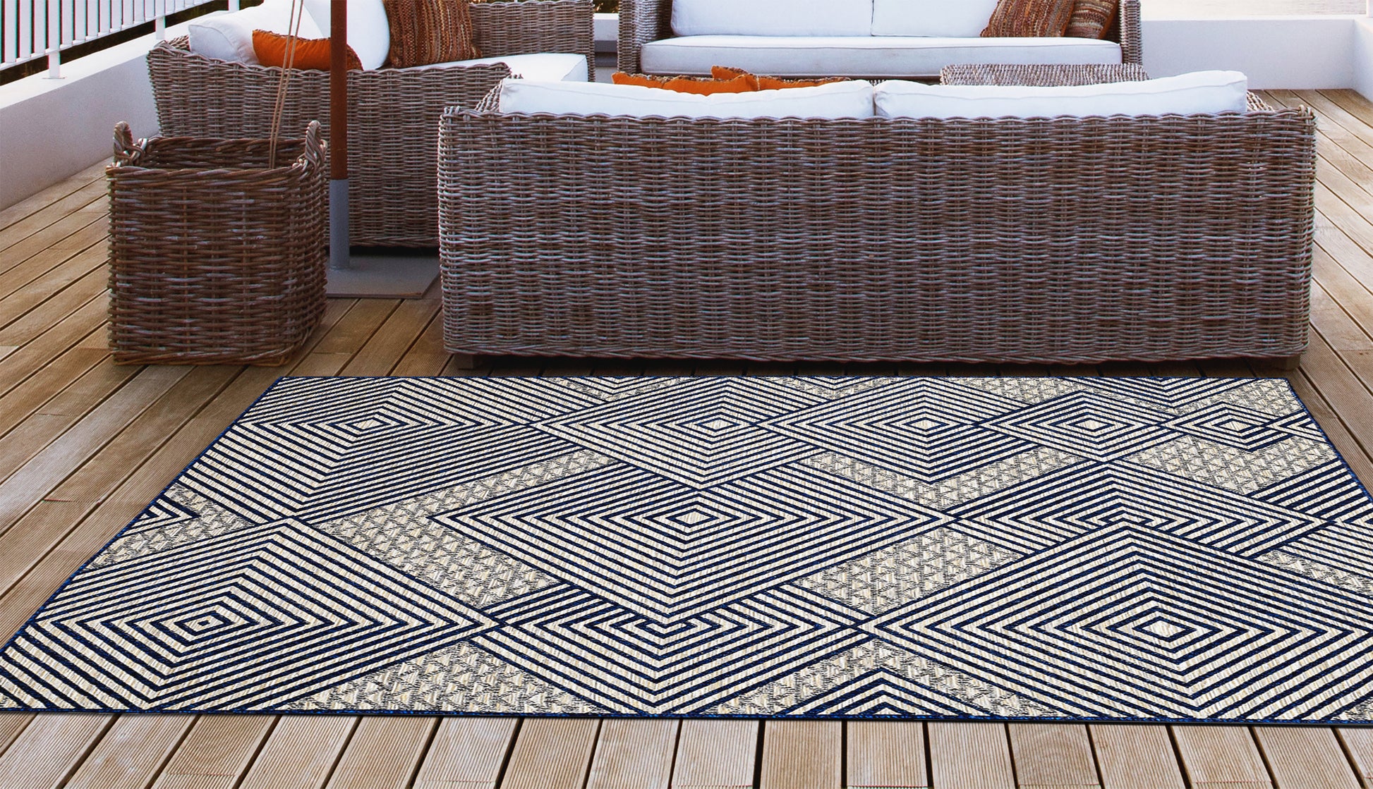 Easy Rugs Knox Modern Geometric Navy Blue Grey Indoor Outdoor Rug