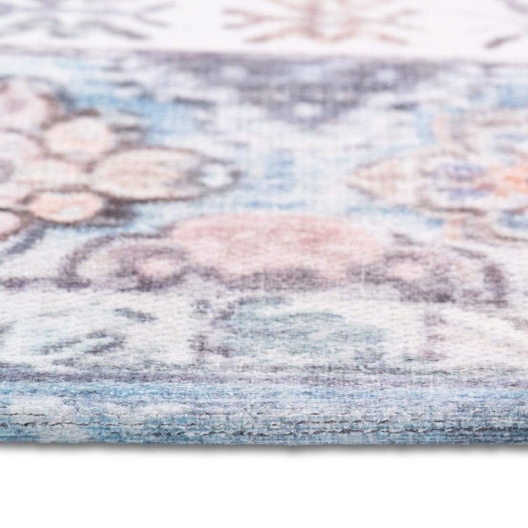 Juna Machine Washable Distressed Blue Peach Indoor Area Rug