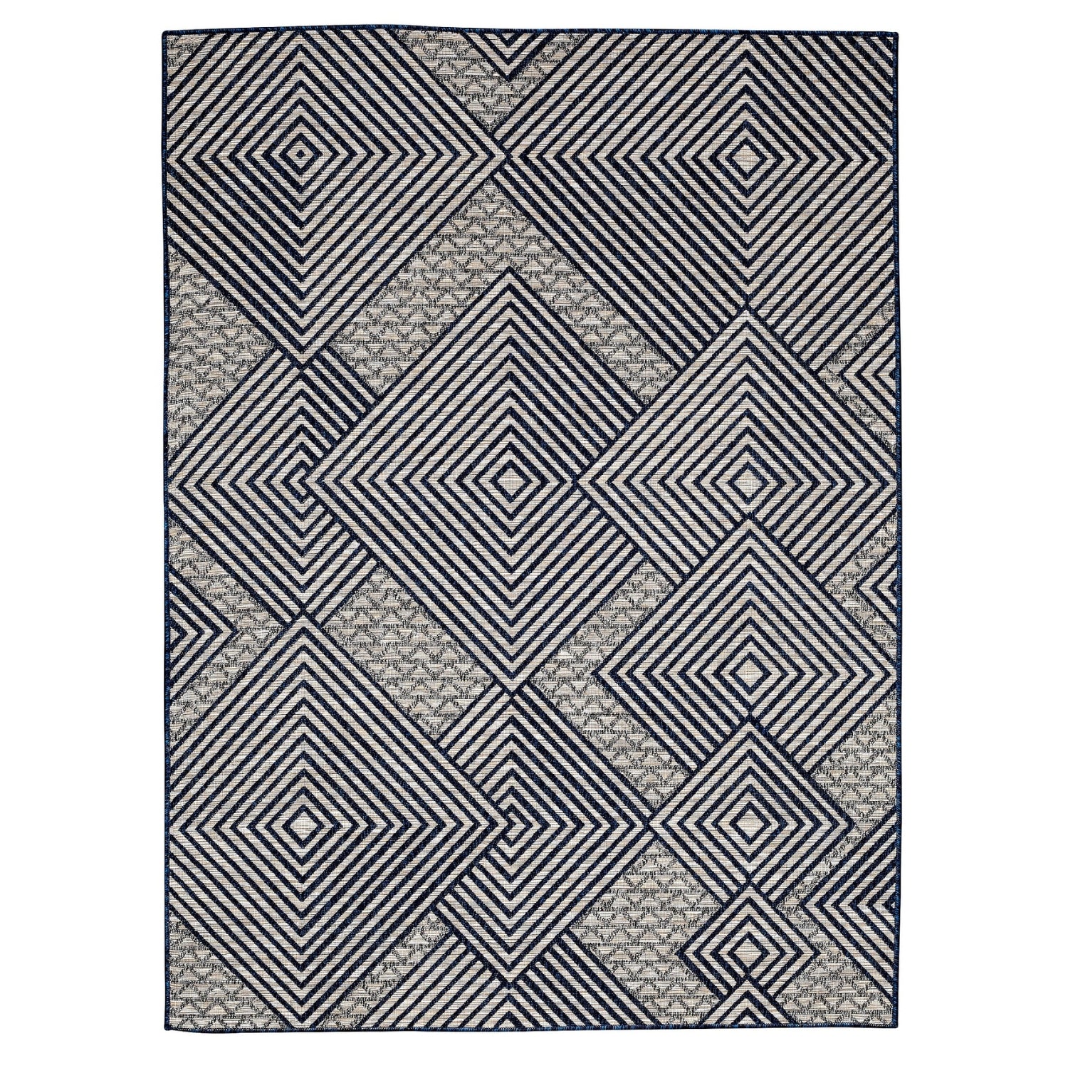 Easy Rugs Knox Modern Geometric Navy Blue Grey Indoor Outdoor Rug