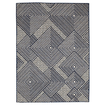 MILDRED Modern Geometric Navy Blue Grey Indoor Outdoor Rug